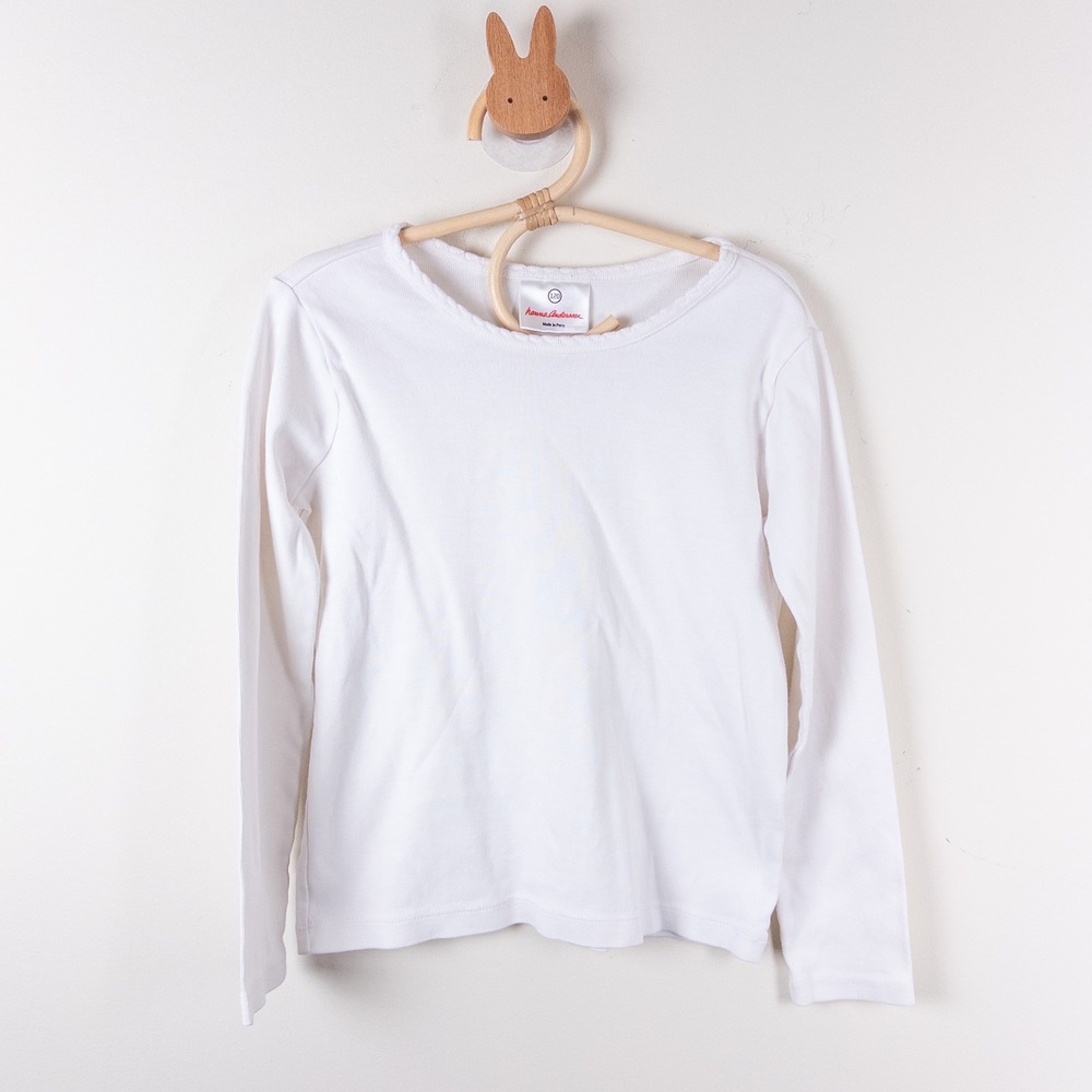 Hanna Andersson Long Sleeve Tee Kids‎ 6-7 White Pima Cotton Top Classic Basics